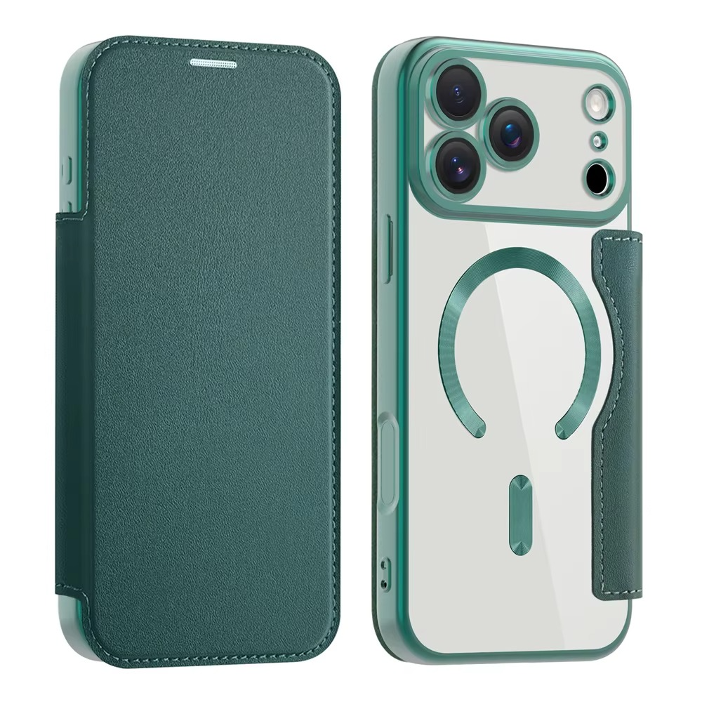 Luxury iPhone Case — Transparent Flip Leather MagSafe Compatible Magnetic Wallet Cover, Shockproof, Anti-Fingerprint, Card Holder, Kickstand, Dustproof Design