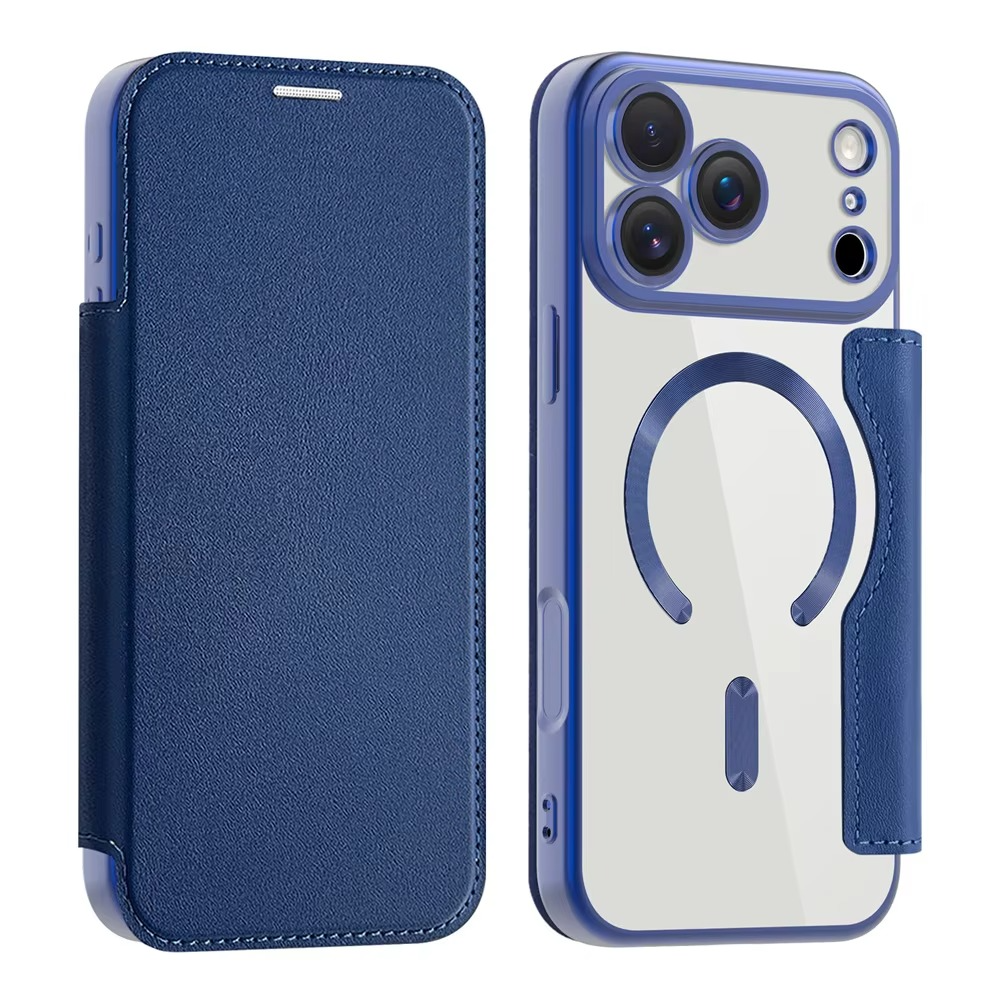 Luxury iPhone Case — Transparent Flip Leather MagSafe Compatible Magnetic Wallet Cover, Shockproof, Anti-Fingerprint, Card Holder, Kickstand, Dustproof Design