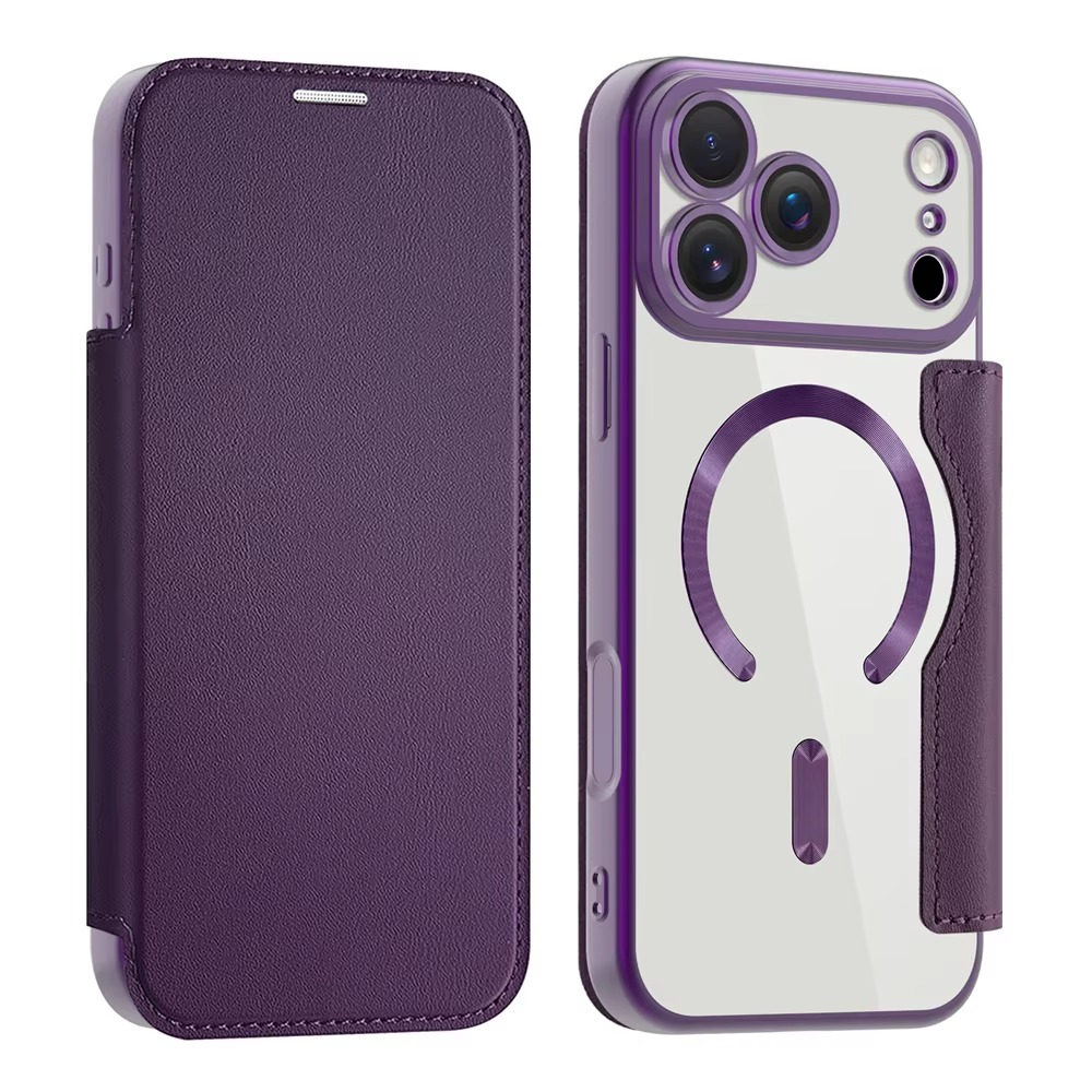 Luxury iPhone Case — Transparent Flip Leather MagSafe Compatible Magnetic Wallet Cover, Shockproof, Anti-Fingerprint, Card Holder, Kickstand, Dustproof Design