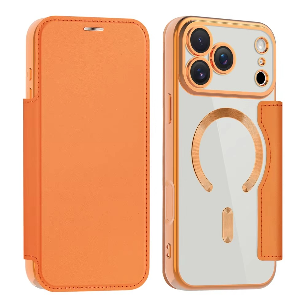 Luxury iPhone Case — Transparent Flip Leather MagSafe Compatible Magnetic Wallet Cover, Shockproof, Anti-Fingerprint, Card Holder, Kickstand, Dustproof Design
