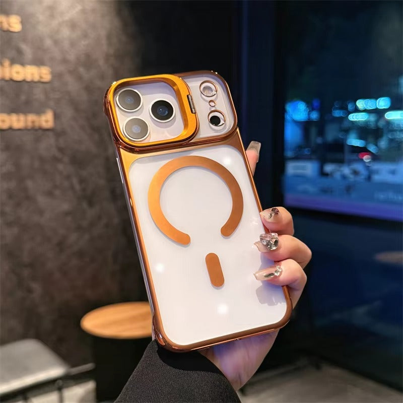 Luxury iPhone Case — Ultra-Thin Frameless Magnetic Plating Cover with Cooling Metal Camera Holder, MagSafe Compatible, Shockproof, Lightweight Full Protection Design