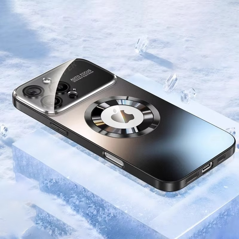 Luxury iPhone Case — Titanium Sanding Magnetic MagSafe Wireless-Charging Half-Wrapped Cover with Glass Lens Protection, Shockproof Design, Anti-Fingerprint Non-Slip Finish