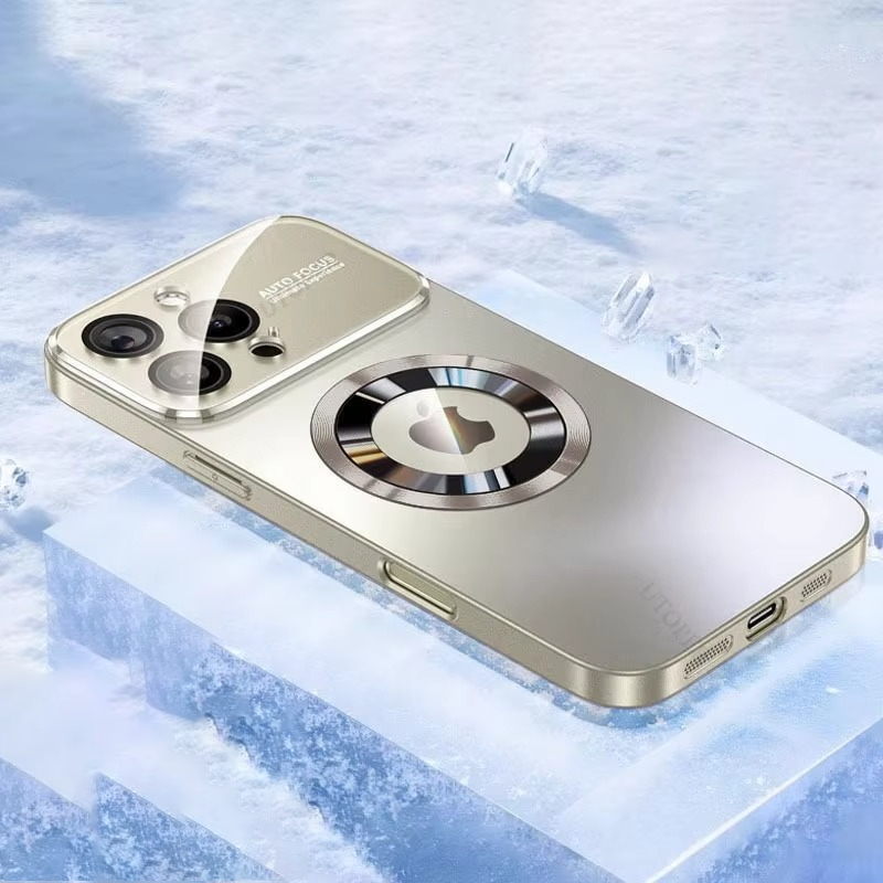 Luxury iPhone Case — Titanium Sanding Magnetic MagSafe Wireless-Charging Half-Wrapped Cover with Glass Lens Protection, Shockproof Design, Anti-Fingerprint Non-Slip Finish