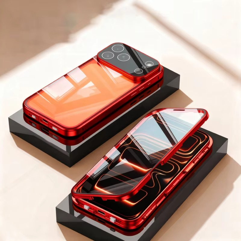 Luxury iPhone Case — 360° Full Protection Double-Sided Magnetic Glass with Aluminum Alloy Frame, Snap-Lock Bumper Cover, Shockproof, Anti-Scratch Design
