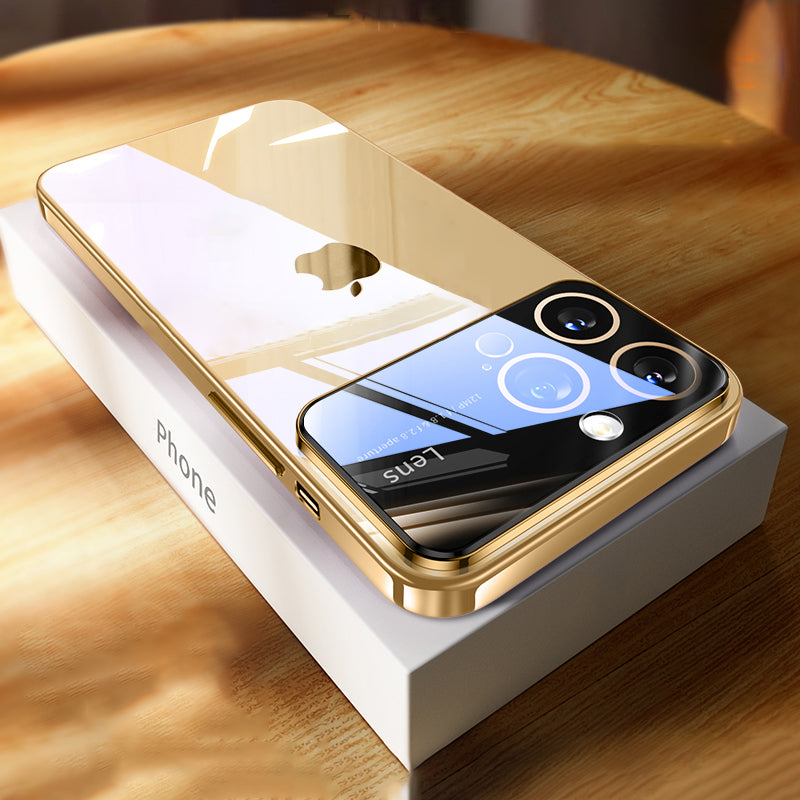 Luxury iPhone Case Tempered Glass Camera Protection — Transparent Acrylic Hard Cover, Plated Edges, Slim Shockproof Design, Scratch-Resistant Clear Finish