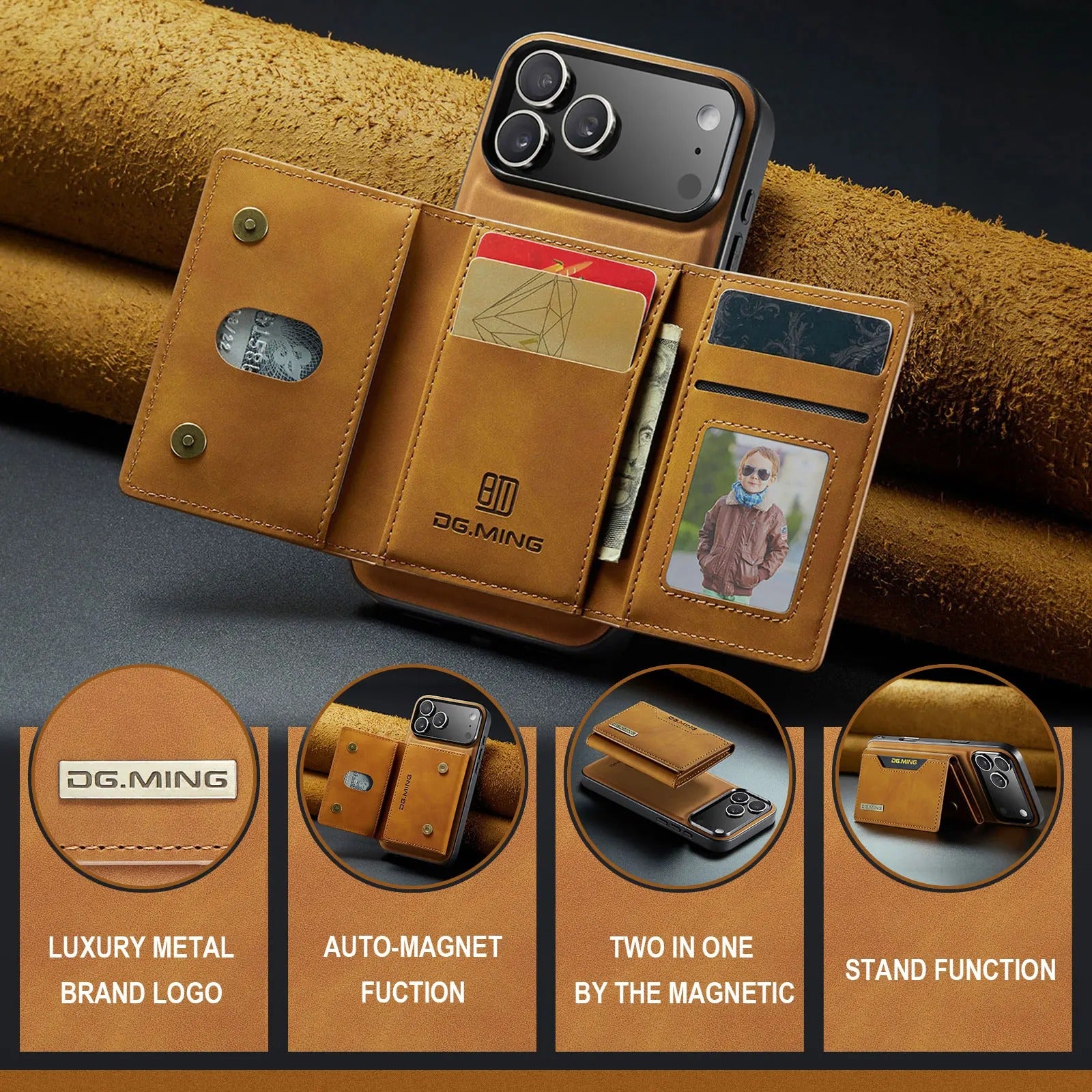 Luxury iPhone Case — 2-in-1 Detachable Magnetic Leather Wallet Cover with Card Holder Pocket, Shockproof Protection and Slim Business Design