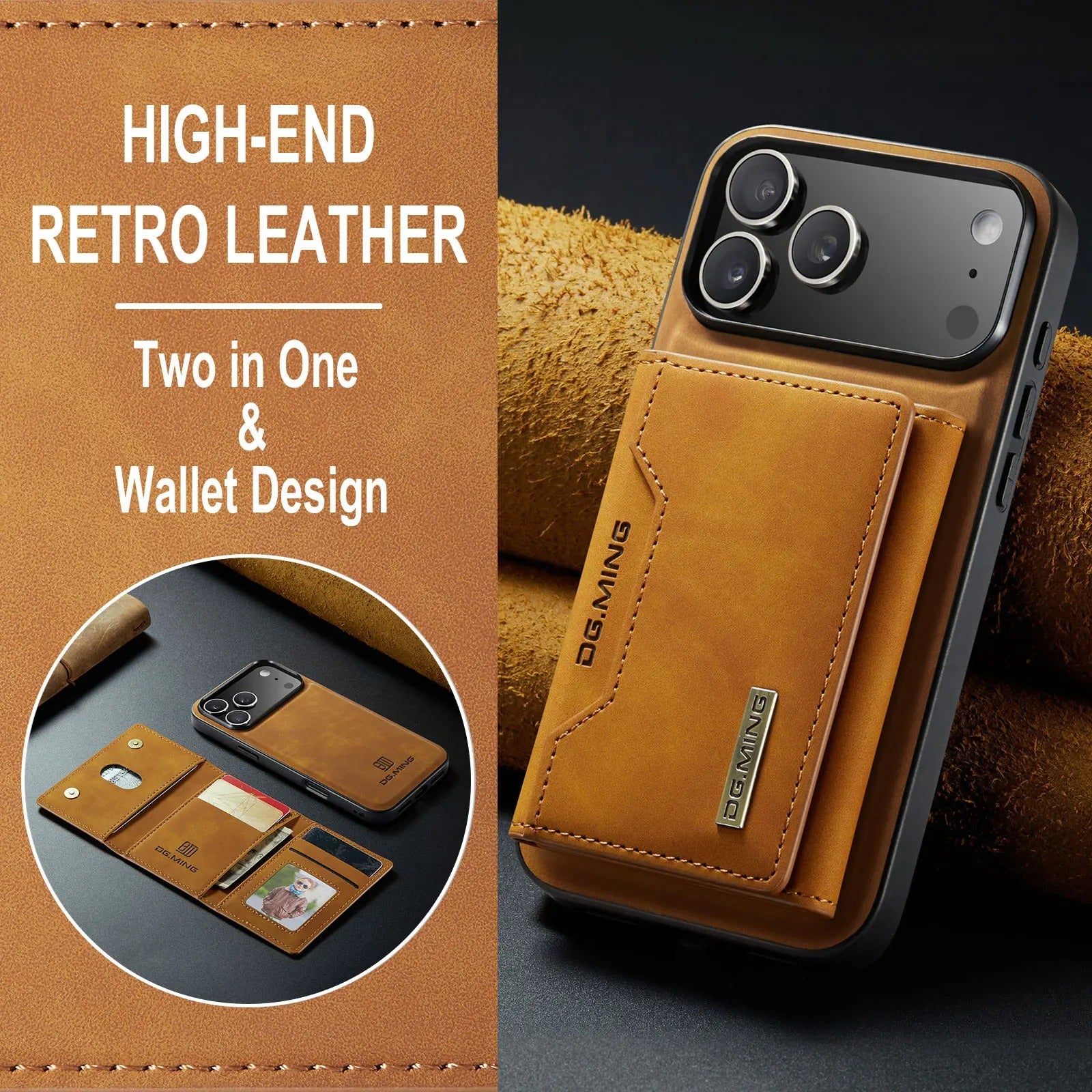 Luxury iPhone Case — 2-in-1 Detachable Magnetic Leather Wallet Cover with Card Holder Pocket, Shockproof Protection and Slim Business Design