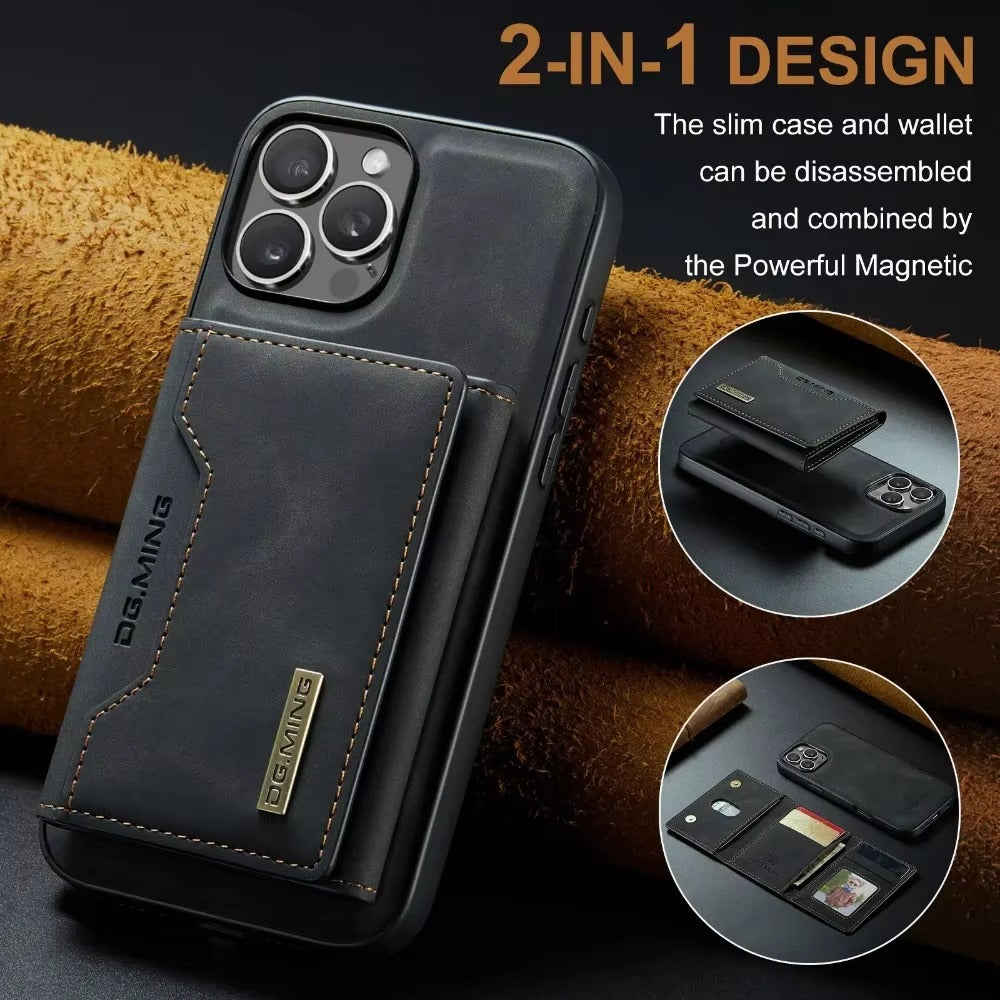 Luxury iPhone Case — 2-in-1 Detachable Magnetic PU Leather Wallet Cover with Card Holder, Slim Shockproof Anti-Fingerprint Non-Slip Protection