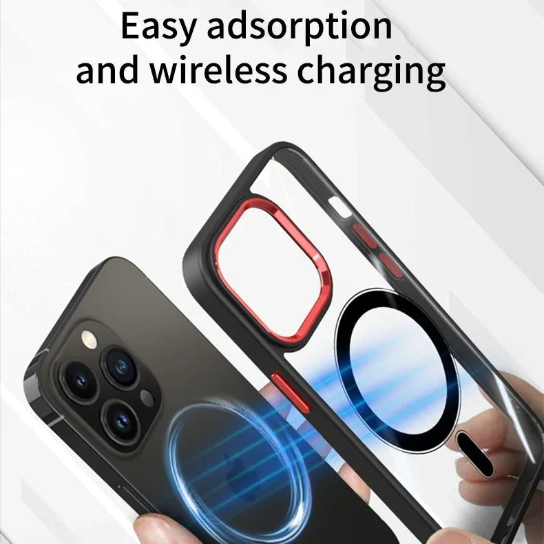 Luxury iPhone Case MagSafe Compatible Clear Cover — Transparent Acrylic Back with Soft TPU Frame, Magnetic Wireless Charging, Shockproof Anti-Fingerprint Design