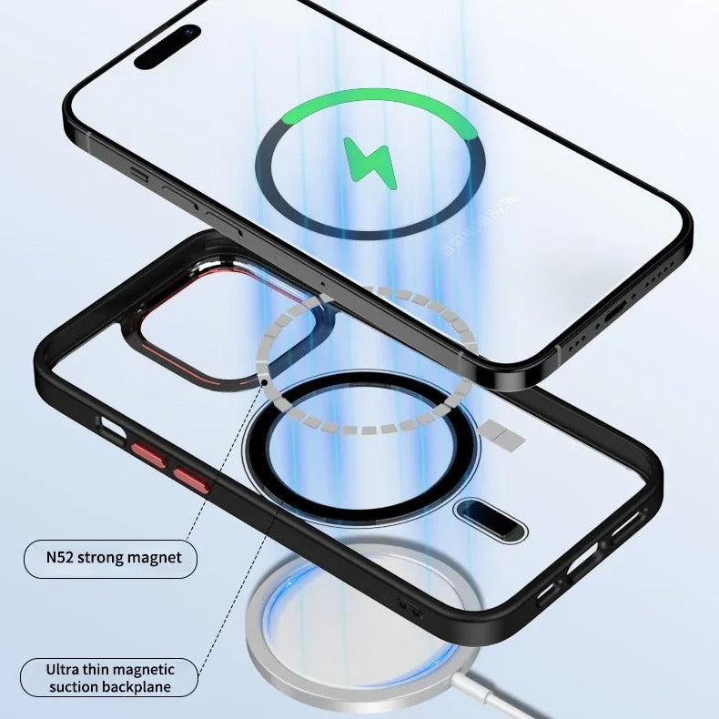 Luxury iPhone Case MagSafe Compatible Clear Cover — Transparent Acrylic Back with Soft TPU Frame, Magnetic Wireless Charging, Shockproof Anti-Fingerprint Design