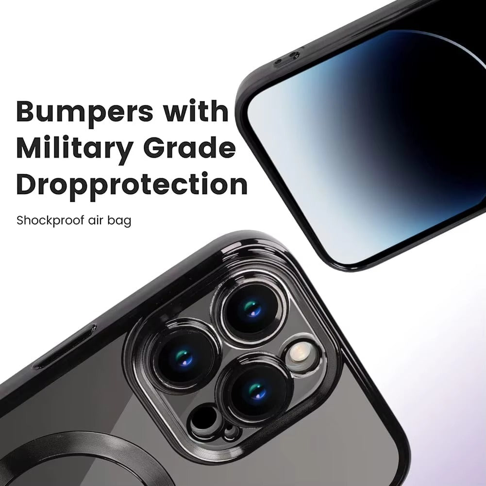 Luxury iPhone Case MagSafe Compatible Plating Clear Cover — Magnetic Wireless Charging Support, Lens Protector, Anti-Fingerprint Scratch-Resistant Design