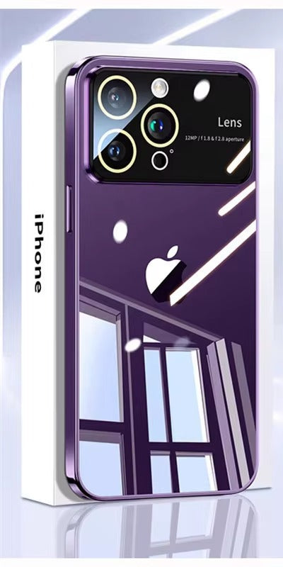 Luxury iPhone Case Tempered Glass Camera Protection — Transparent Acrylic Hard Cover, Plated Edges, Slim Shockproof Design, Scratch-Resistant Clear Finish