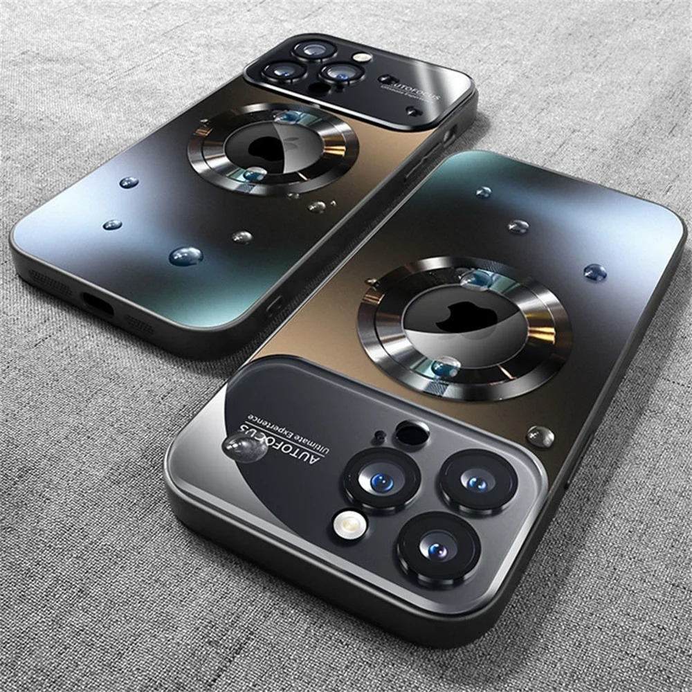 Luxury iPhone Case Titanium Metallic Matte Design — MagSafe Compatible with Glass Lens Protection, Slim Shockproof Anti-Fingerprint Scratch-Resistant Cover