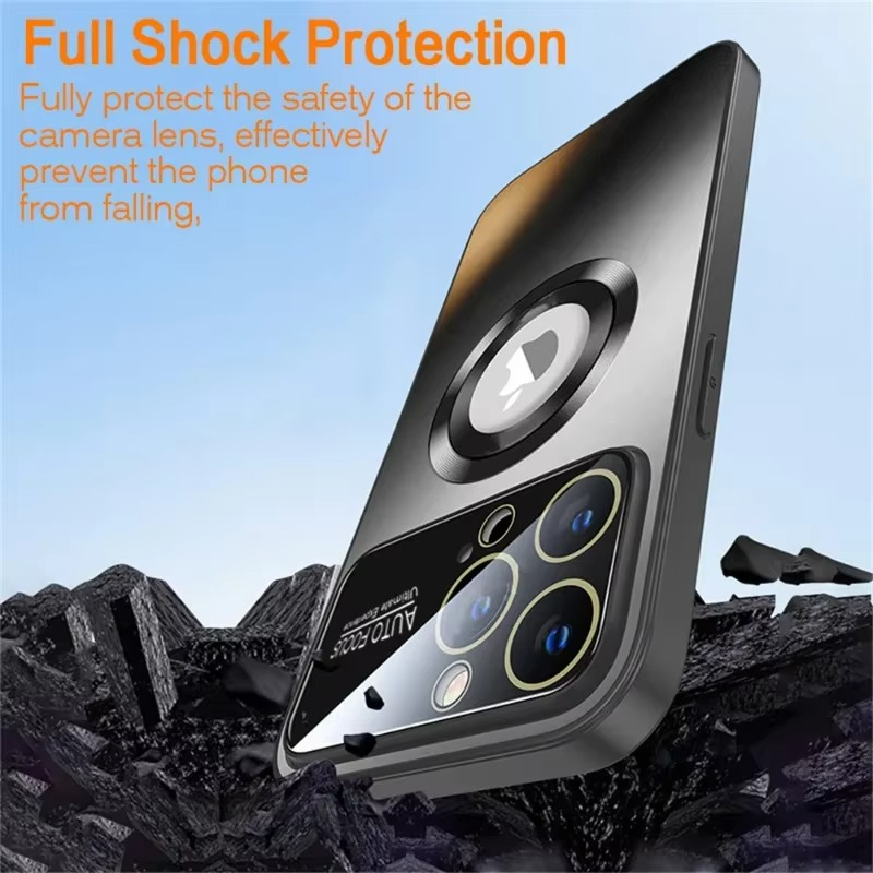 Luxury iPhone Case Titanium Metallic Matte Design — MagSafe Compatible with Glass Lens Protection, Slim Shockproof Anti-Fingerprint Scratch-Resistant Cover