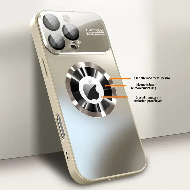 Luxury iPhone Case Titanium Metallic Matte Design — MagSafe Compatible with Glass Lens Protection, Slim Shockproof Anti-Fingerprint Scratch-Resistant Cover
