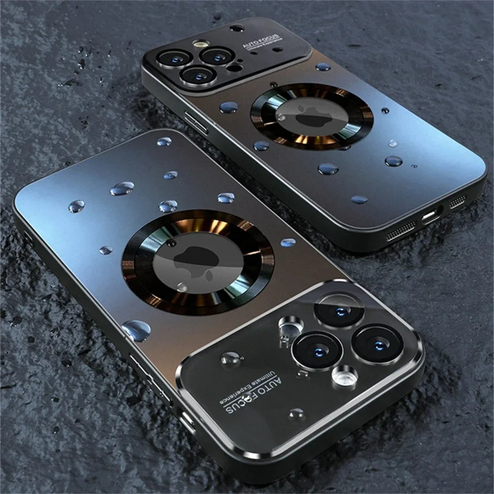 Luxury iPhone Case Titanium Metallic Matte Design — MagSafe Compatible with Glass Lens Protection, Slim Shockproof Anti-Fingerprint Scratch-Resistant Cover