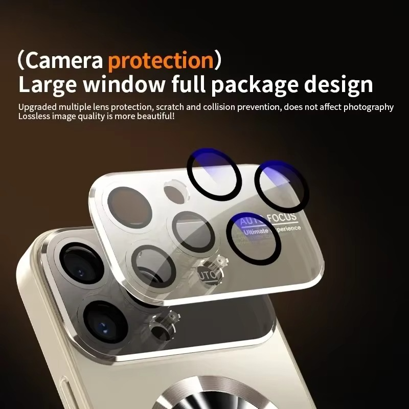 Luxury iPhone Case Titanium Metallic Matte Design — MagSafe Compatible with Glass Lens Protection, Slim Shockproof Anti-Fingerprint Scratch-Resistant Cover