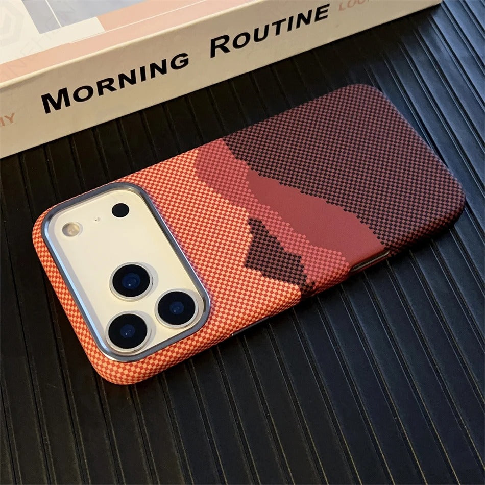 Luxury iPhone Case — 1500D Kevlar Carbon Fiber MagSafe Cover with Metal Lens Ring, Shockproof Anti-Fingerprint Anti-Scratch Textured Design