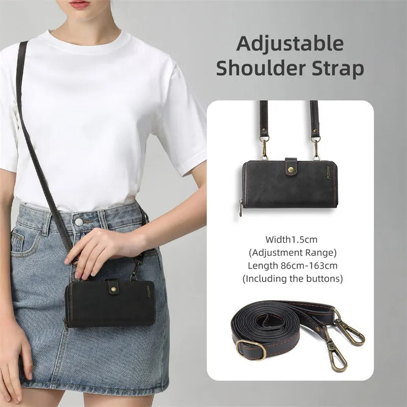 Luxury iPhone Case — 2-in-1 Detachable PU Leather Wallet Cover with Zipper Purse, Magnetic Flip Clasp, Heavy-Duty Dual-Layer Protection and Lanyard