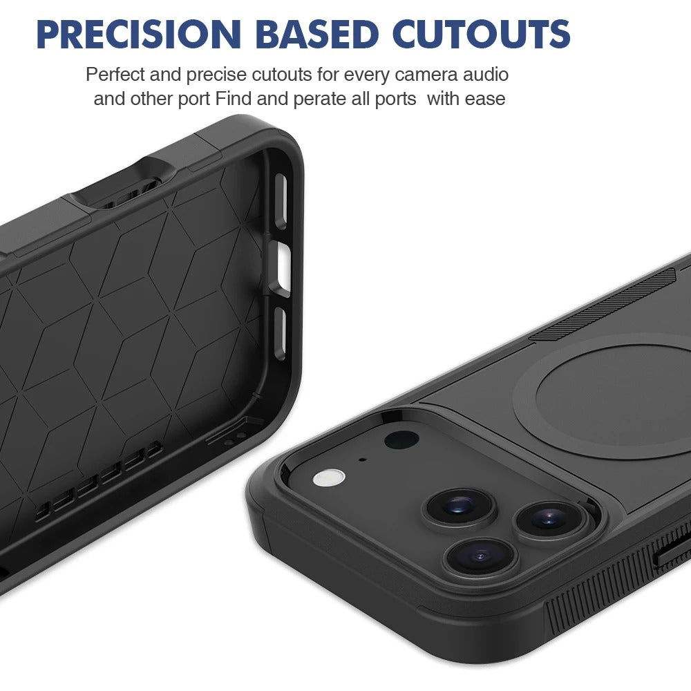 Luxury iPhone Case — 2-in-1 Heavy Armor Magnetic Charging Cover with Shockproof PC+TPU Matte Protective Design