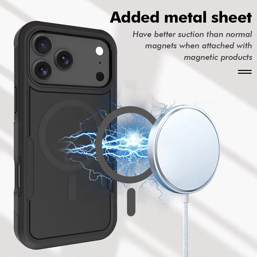 Luxury iPhone Case — 2-in-1 Heavy Armor Magnetic Charging Cover with Shockproof PC+TPU Matte Protective Design