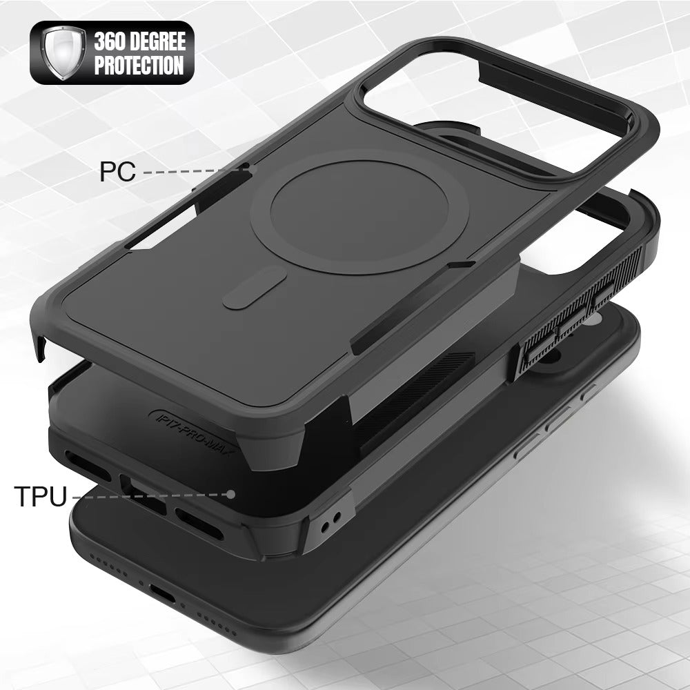 Luxury iPhone Case — 2-in-1 Heavy Armor Magnetic Charging Cover with Shockproof PC+TPU Matte Protective Design