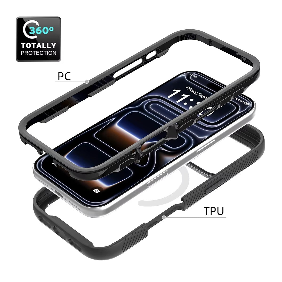Luxury iPhone Case — 360° Full-Protection Magnetic Clear Cover with Built-In Screen Guard, Shockproof Anti-Fingerprint TPU+PC Design