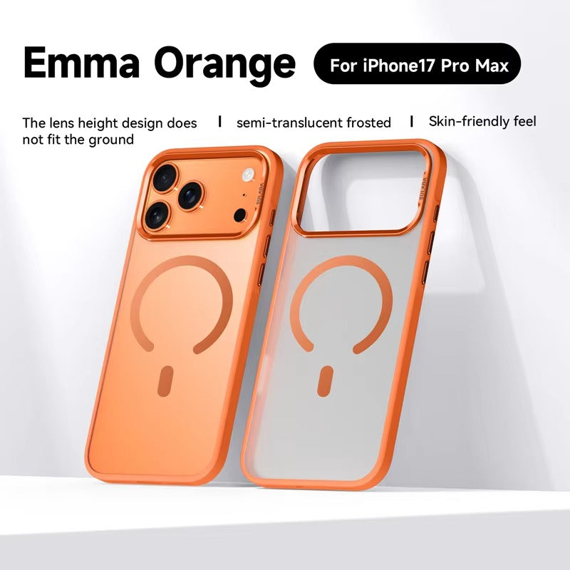 Luxury iPhone Case — Alloy Lens Frame Matte MagSafe Cover with Translucent Hybrid Design, Magnetic Shockproof PC+TPU Hard Half-Wrapped Protection