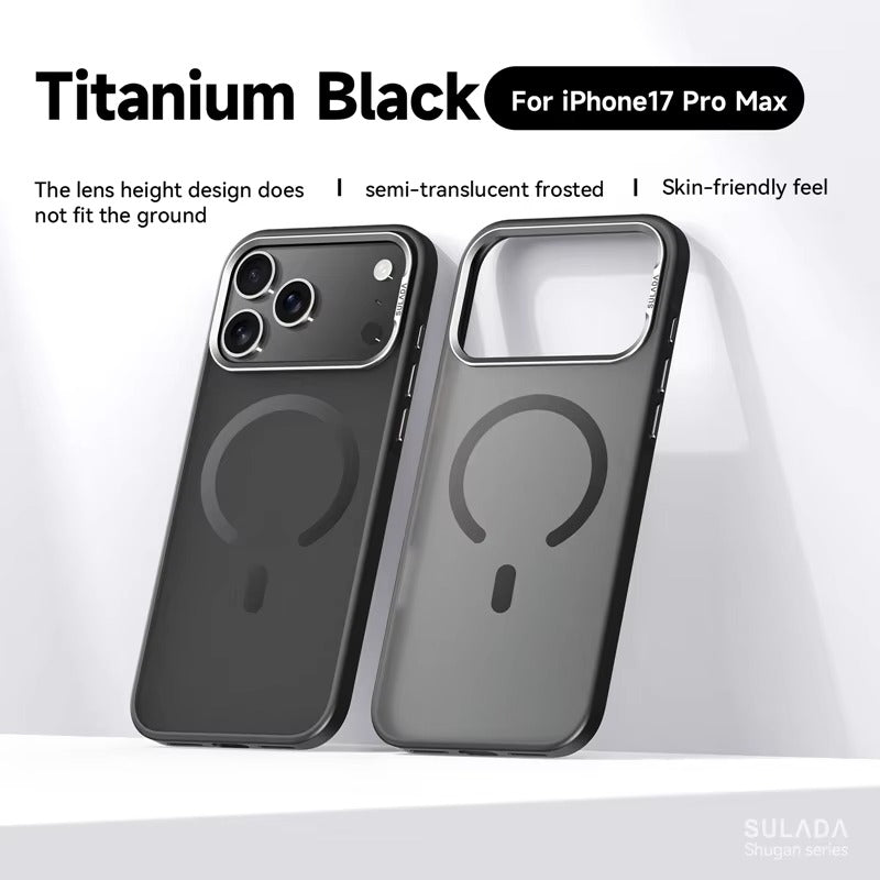 Luxury iPhone Case — Alloy Lens Frame Matte MagSafe Cover with Translucent Hybrid Design, Magnetic Shockproof PC+TPU Hard Half-Wrapped Protection