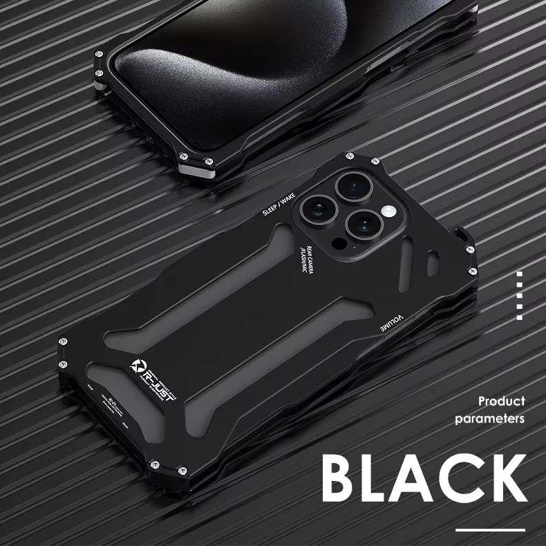 Luxury iPhone Case — Aluminum Alloy Metal Armor Cover with Cooling Design, Military-Grade Shockproof Protection, Heavy-Duty Anti-Scratch Matte Finish & Non-Slip Grip