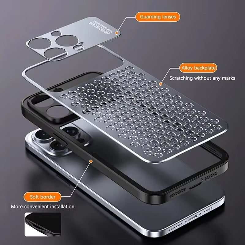 Luxury iPhone Case — Aluminum Alloy Metal Breathable Back Cover with Anti-Fingerprint & Scratch-Resistant Protection