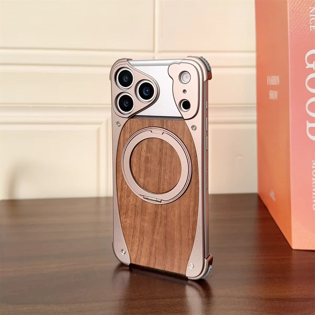 Luxury iPhone Case — Aluminum Metal Golden-Thread Magnetic Cover with Shockproof Bracket and Drop-Proof Durable Protection