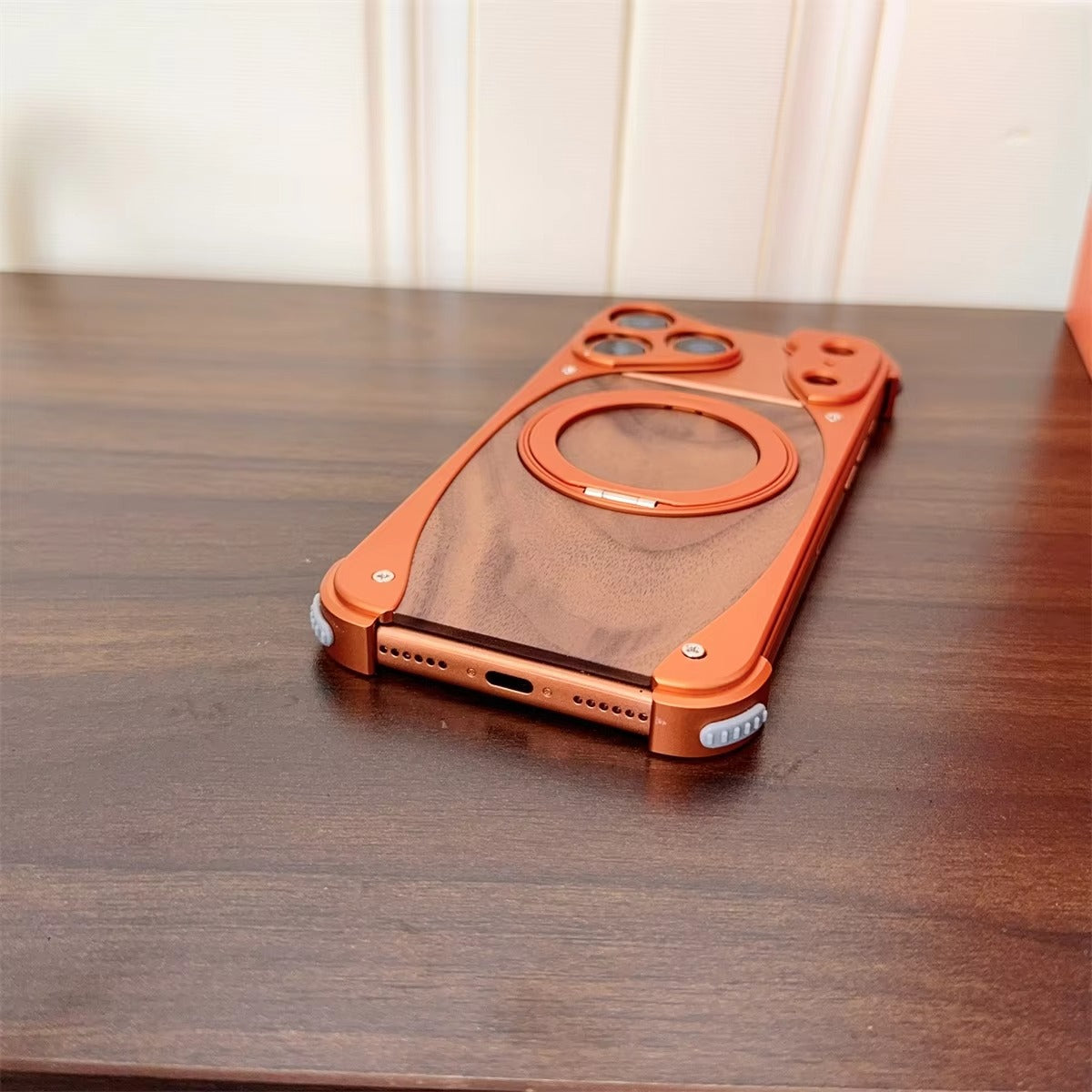 Luxury iPhone Case — Aluminum Metal Golden-Thread Magnetic Cover with Shockproof Bracket and Drop-Proof Durable Protection