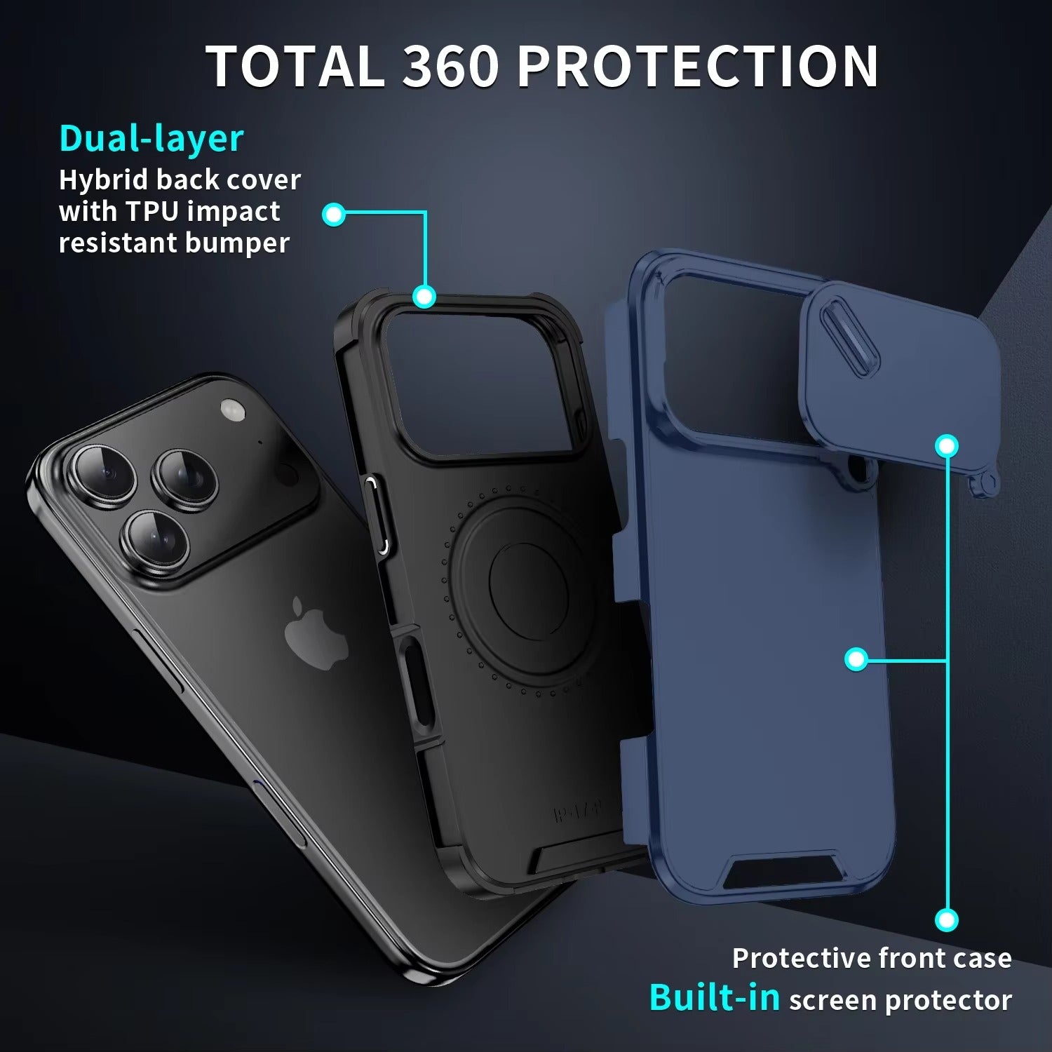 Luxury iPhone Case — Anti-Collision Shockproof Slide Camera Protective Cover with PC+TPU Durable Design