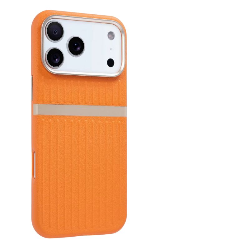 Luxury iPhone Case — Built-In MagSafe Leather Cover with Luggage-Pattern Splice Design, Shockproof Protection and Matte Anti-Fingerprint Finish