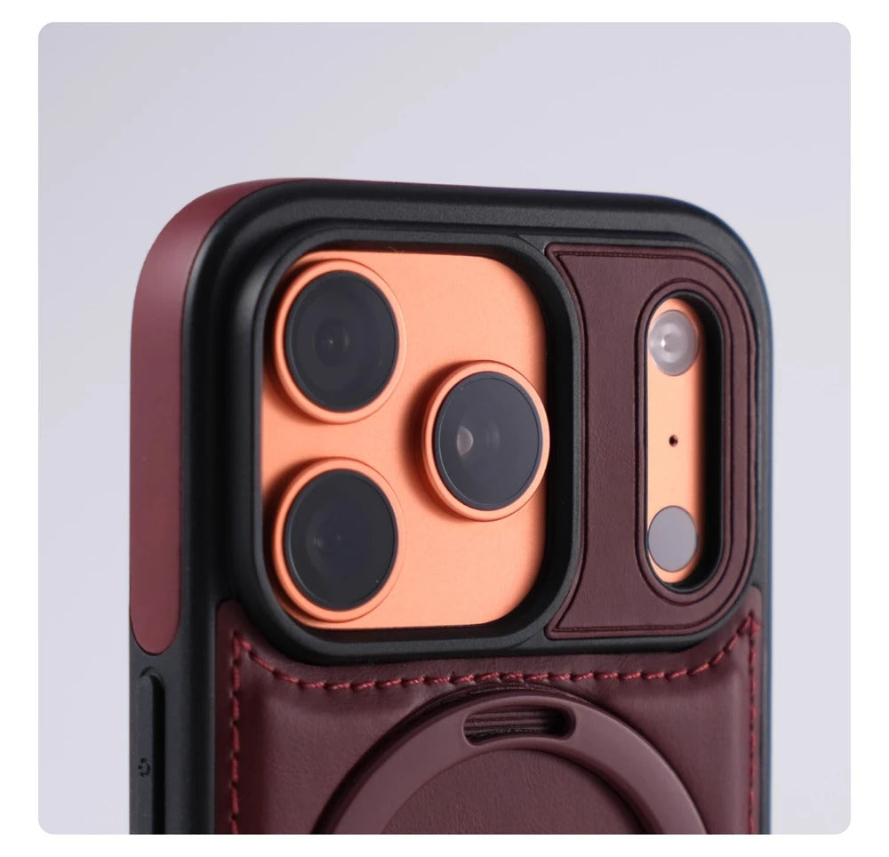 Luxury iPhone Case — Business Magnetic Retro Leather Cover with Invisible Bracket, Slim Shockproof Design & MagSafe Compatibility