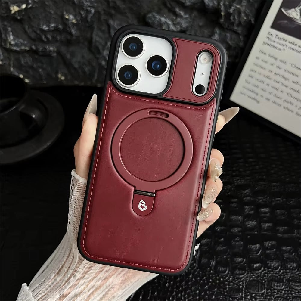 Luxury iPhone Case — Business Magnetic Retro Leather Cover with Invisible Bracket, Slim Shockproof Design & MagSafe Compatibility