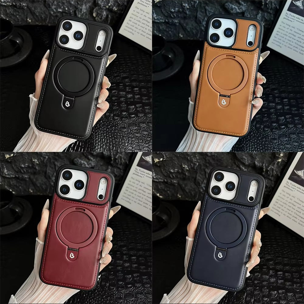 Luxury iPhone Case — Business Magnetic Retro Leather Cover with Invisible Bracket, Slim Shockproof Design & MagSafe Compatibility