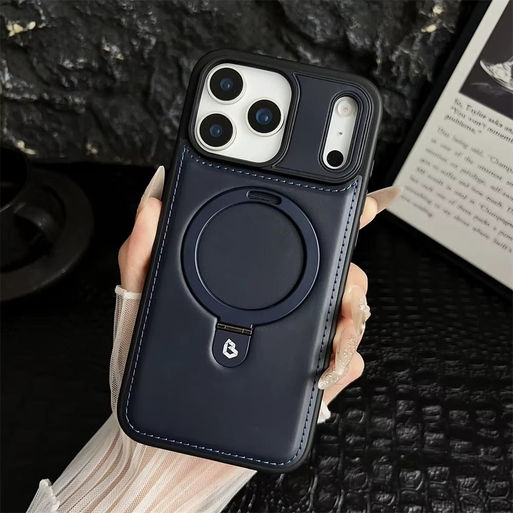 Luxury iPhone Case — Business Magnetic Retro Leather Cover with Invisible Bracket, Slim Shockproof Design & MagSafe Compatibility