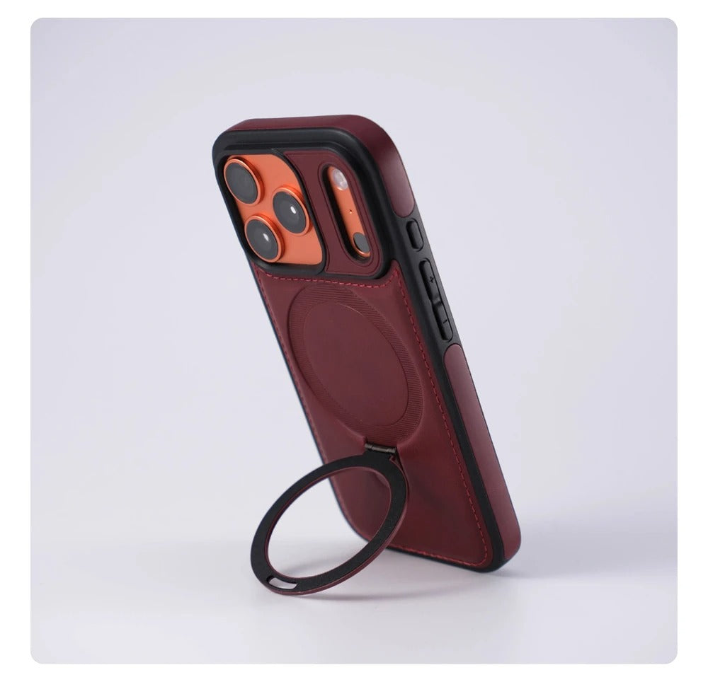 Luxury iPhone Case — Business Magnetic Retro Leather Cover with Invisible Bracket, Slim Shockproof Design & MagSafe Compatibility