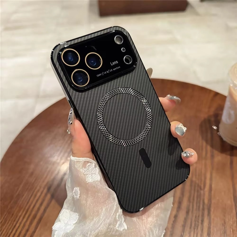 Luxury iPhone Case — Carbon Fiber Soft TPU MagSafe Cover with Slim Shock-Resistant Design and Lightweight Protective Finish