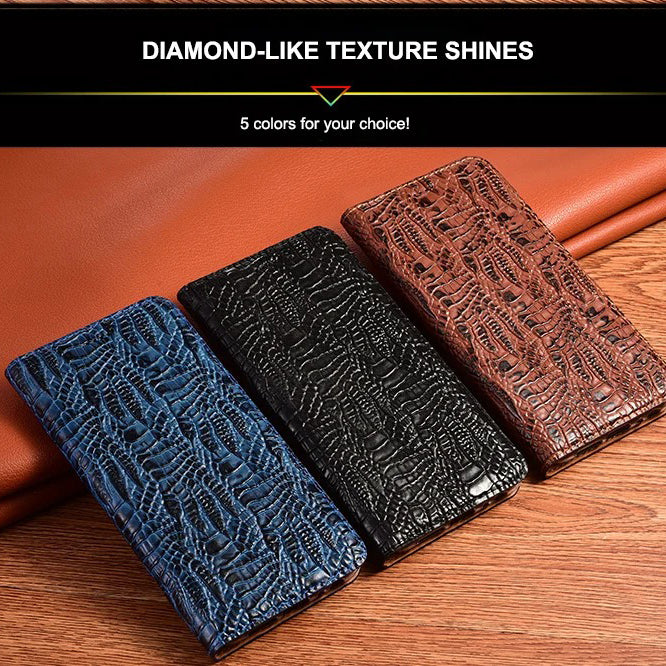 Luxury iPhone Case — Crocodile Claw Genuine Leather Flip Cover with Card Pocket, Non-Slip Full-Protection Design for iPhone 17 Pro Max, 17 Air & 16 Pro Max