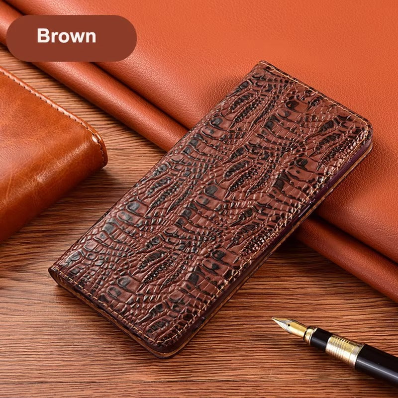 Luxury iPhone Case — Crocodile Claw Genuine Leather Flip Cover with Card Pocket, Non-Slip Full-Protection Design for iPhone 17 Pro Max, 17 Air & 16 Pro Max