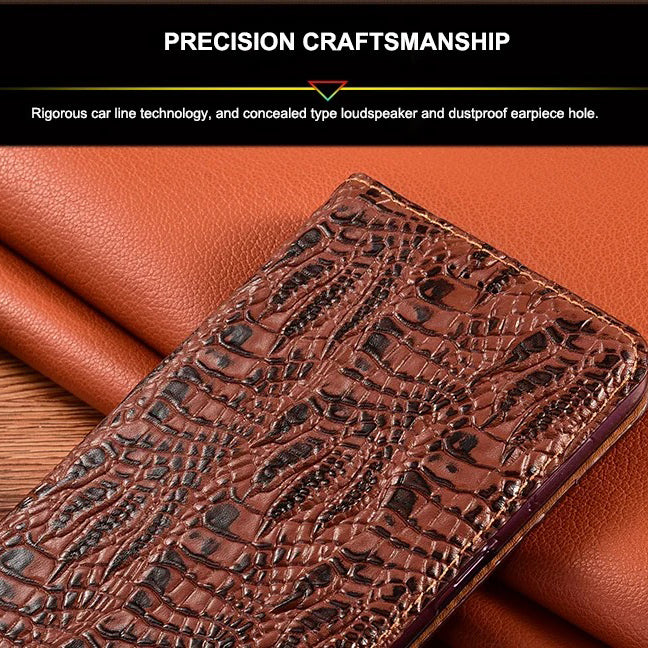 Luxury iPhone Case — Crocodile Claw Genuine Leather Flip Cover with Card Pocket, Non-Slip Full-Protection Design for iPhone 17 Pro Max, 17 Air & 16 Pro Max