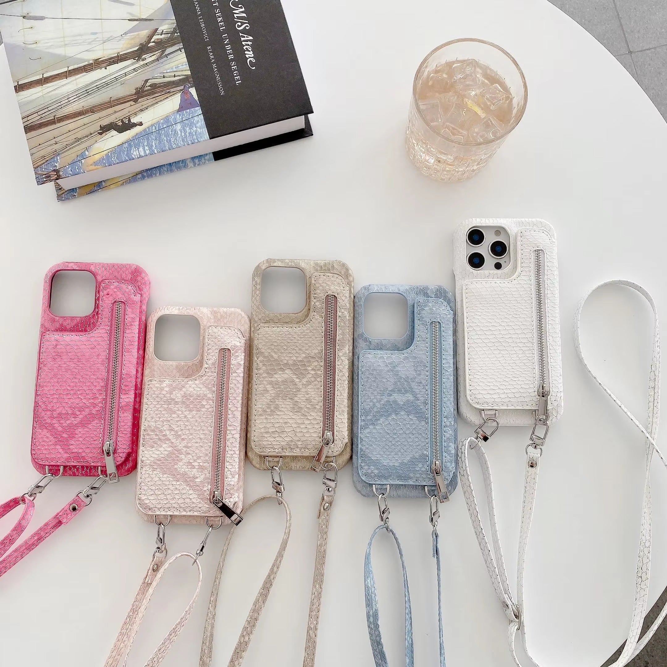 Luxury iPhone Case — Crossbody Makeup-Mirror Wallet Cover with Zipper Card Pocket, Shockproof Non-Slip PU Leather + PC/TPU Design