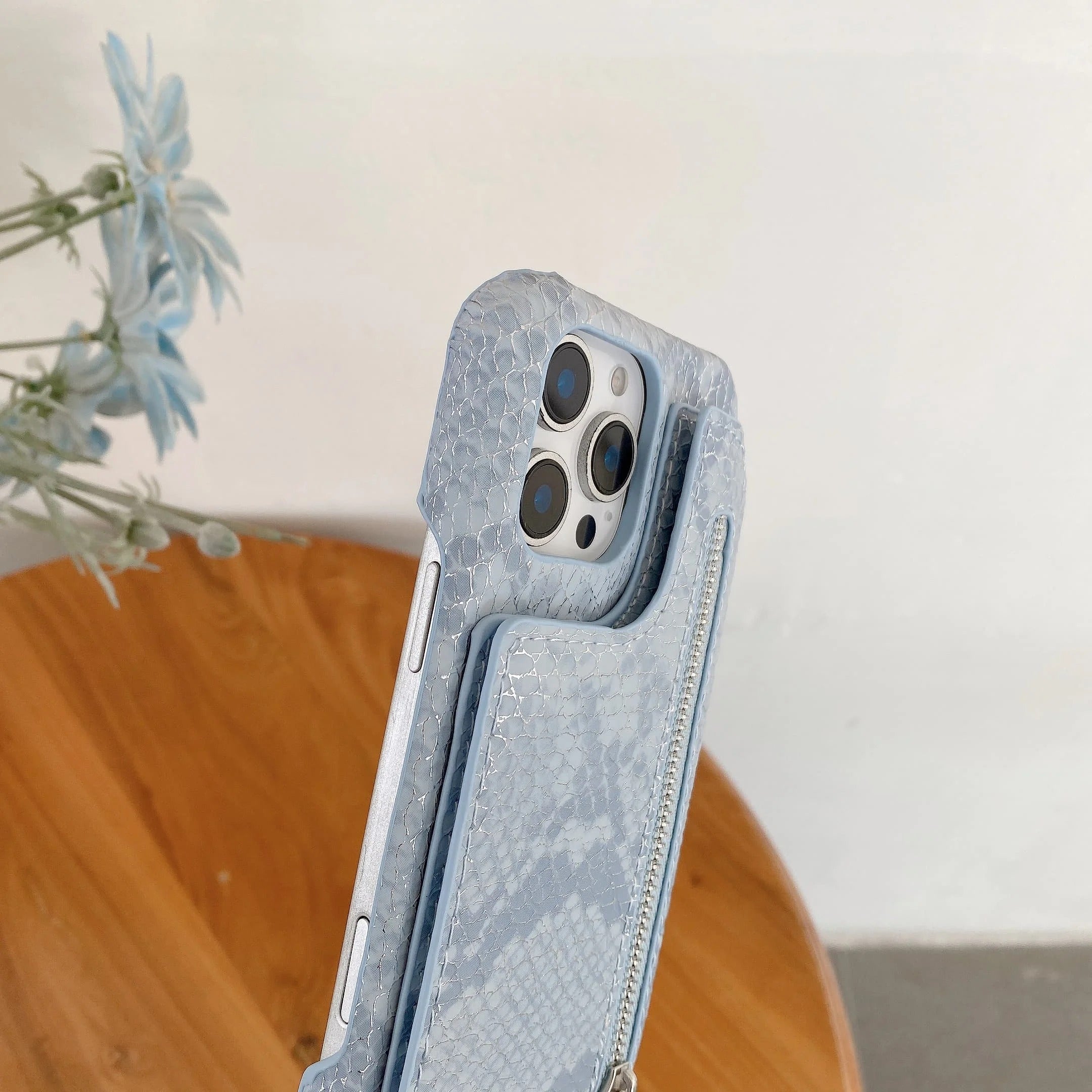 Luxury iPhone Case — Crossbody Makeup-Mirror Wallet Cover with Zipper Card Pocket, Shockproof Non-Slip PU Leather + PC/TPU Design