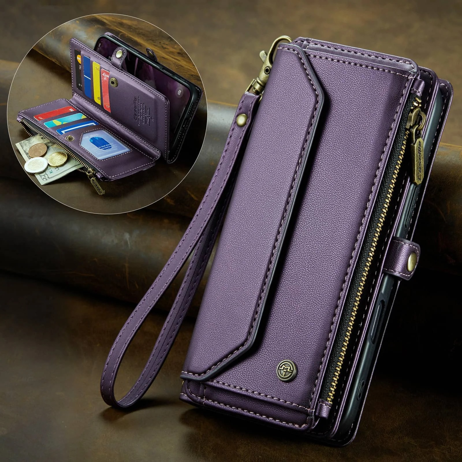 Luxury iPhone Case — Crossbody PU Leather Wallet Flip Cover with RFID Blocking, 7–10 Card Slots, Wristlet Strap & Shockproof Full-Body Protection
