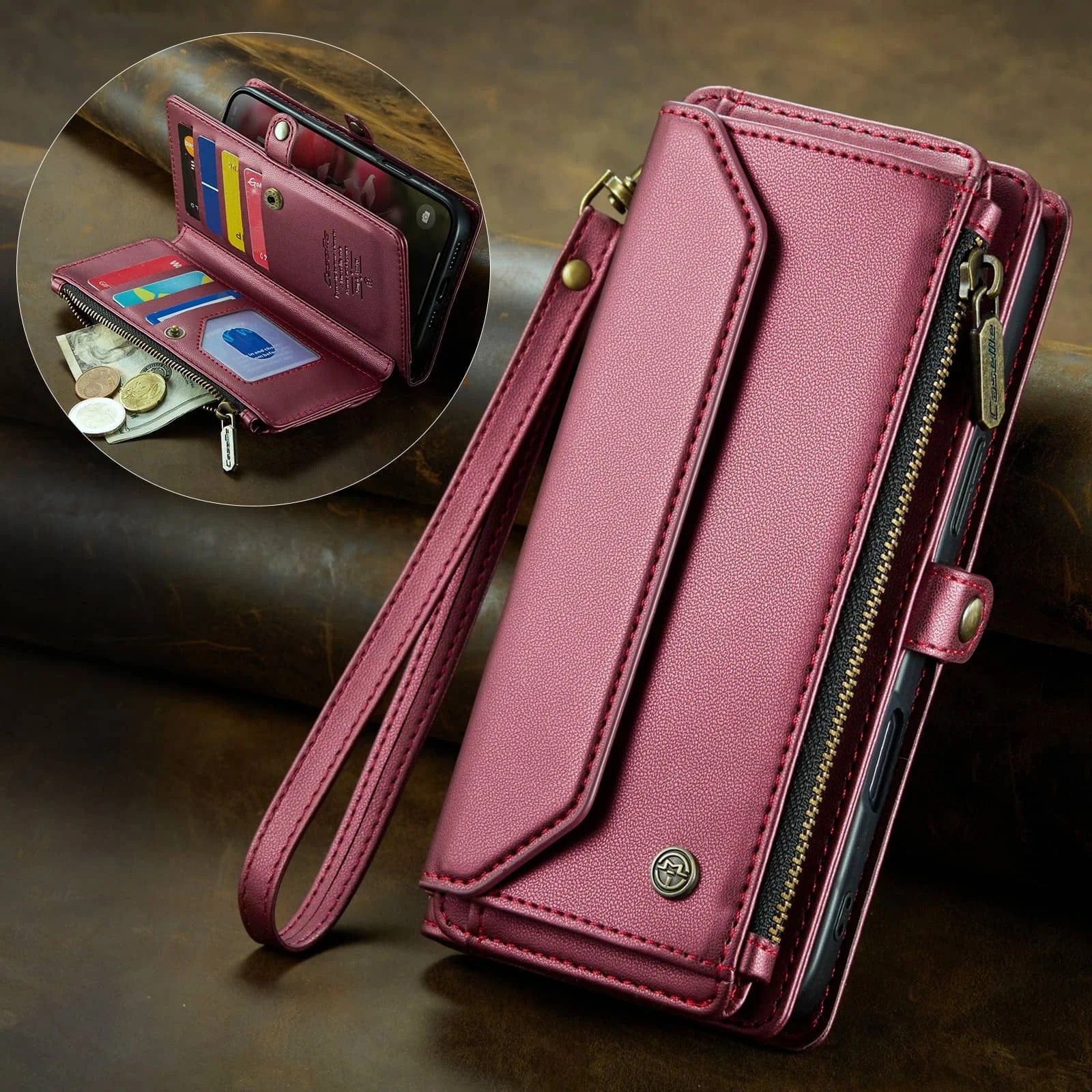 Luxury iPhone Case — Crossbody RFID-Blocking PU Leather Wallet Cover with 7–10 Card Holder, Wristlet & Shoulder Strap, Shockproof Soft Protective Design