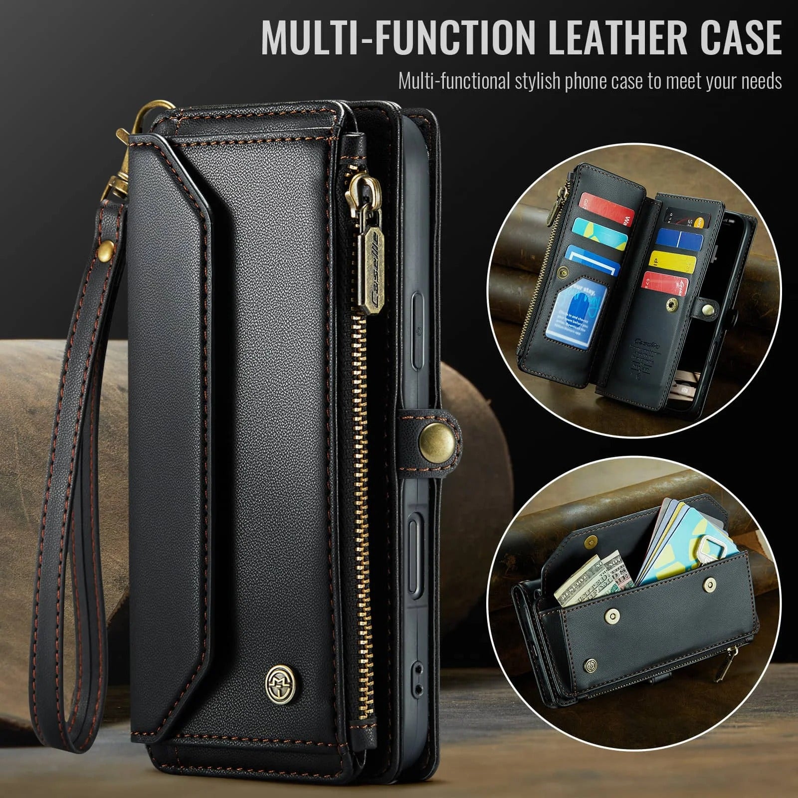 Luxury iPhone Case — Crossbody RFID-Blocking PU Leather Wallet Cover with 7–10 Card Holder, Wristlet & Shoulder Strap, Shockproof Soft Protective Design