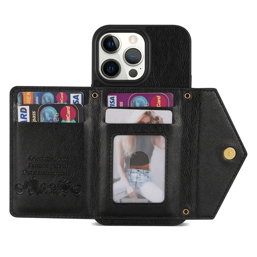 Luxury iPhone Case — Crossbody Wallet with Card Holder and Lanyard Strap, Shockproof Leather Cover, Anti-Fingerprint Full Access Design